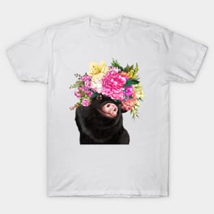 Flower Crown Baby Black Pig T-Shirt